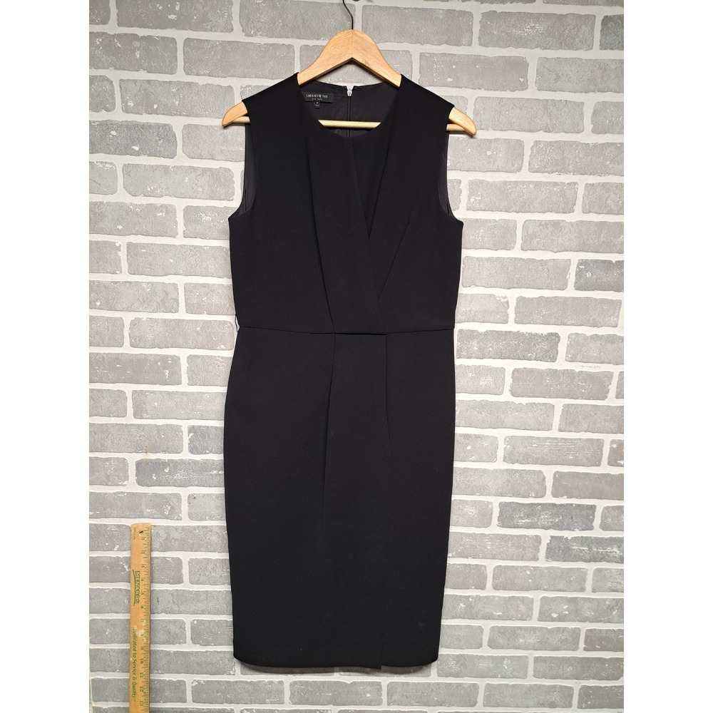 LAFAYETTE‎ 148 New York Womens V-Neck Sleeveless Knee Black Formal Dress Size 8